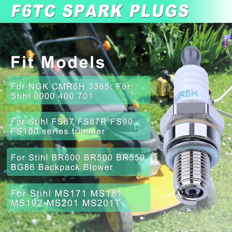 Adefol 12 Pack CMR6H Spark Plugs, Spark Plug for Stihl FS40 FS40C FS56 FS56RC FS90 FS90R FS100 FS110 HL90 HL110 HT100 KM90 Trimmer Weedeater BR500 BR550 BR600 Blower, CMR6H Spark Plug for NGK 3365 - Image 2